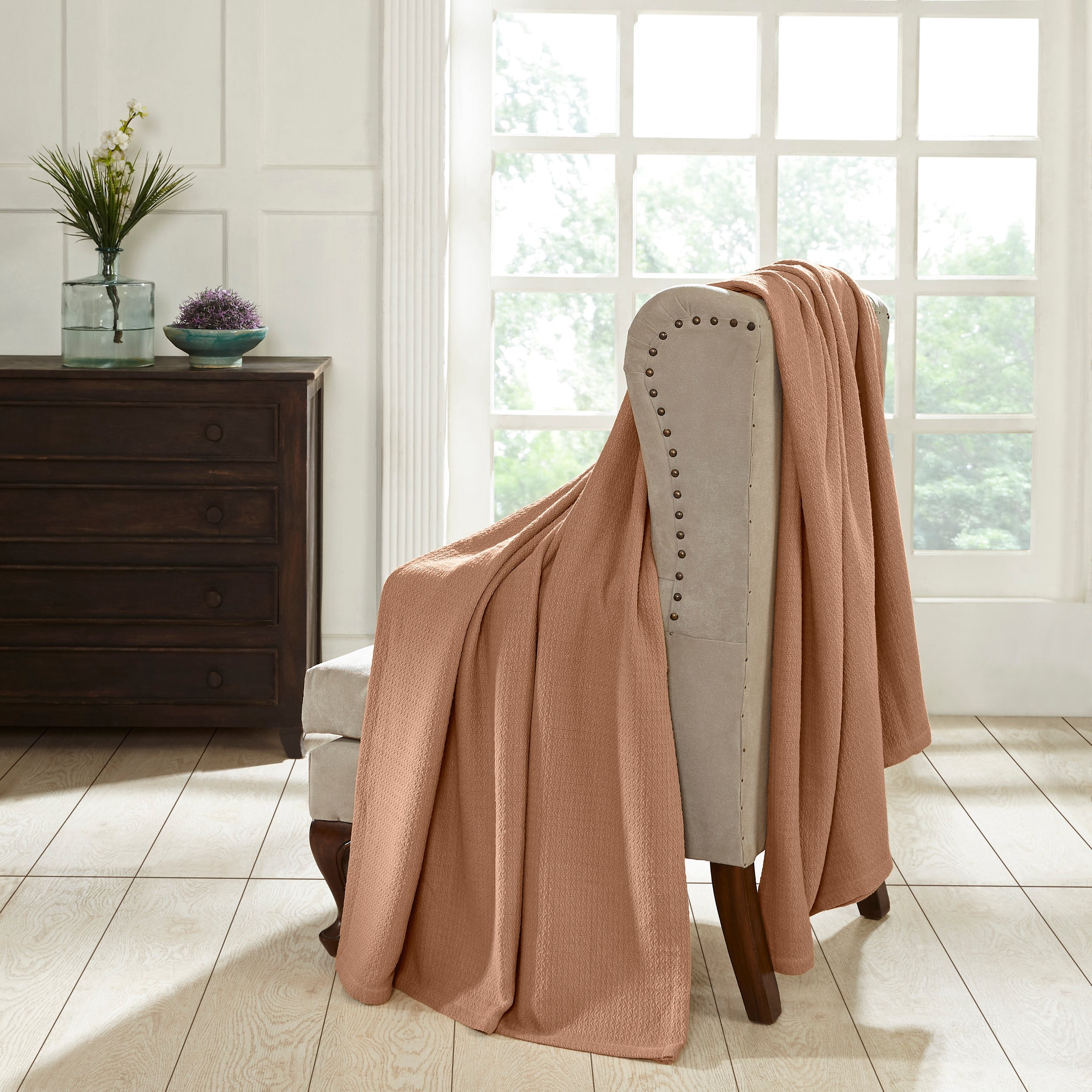 Superior Waffle Weave Cotton Blanket, Throw Size, Camel