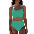 thumbnail image 2 of Xdegoge Swimsuits for Women Scoop Neck Crop Top High Waisted Bikini Sets Smooth Solid Color Flattering Full Coverage Summer Vacation Swimwear, 2 of 7