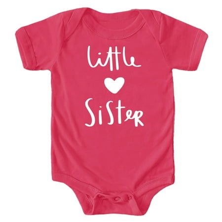 

Olive Loves Apple Little Sister with Heart Bodysuit for Baby Girls Sister Sibling Outfits Vintage Hot Pink Bodysuit Newborn