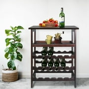 Solid Wood 18-Bottle Freestanding Wine Rack with Tabletop and Tray