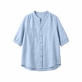 thumbnail image 3 of cocolona Womens Summer Linen Tops Dressy Casual Solid Color Blouses Short Sleeve Crew Neck Button Shirts with Pockets, 3 of 6