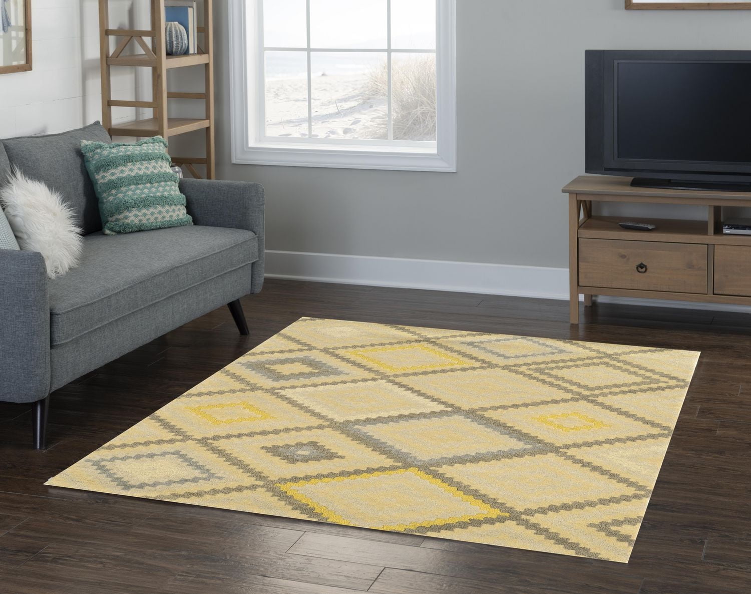 Tapis en Laine Aspire Stitch naturel et gris de 5 pi x 8 pi