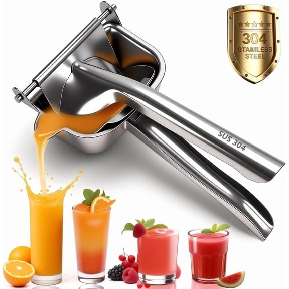 Fruit Juice Squeezer Manual Juicer – 304 Stainless Steel Hand Juicer Juice Press with Metal Filter, Easy to Clean, Non-Slip Ergonomic Grip, for Lemon, Orange & Citrus