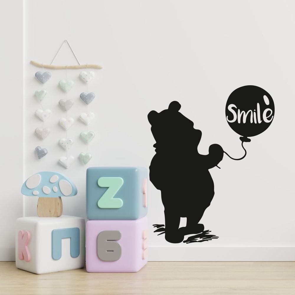 Smile Cute Winnie The Pooh Silhouette Cute Balloon And Pooh Vinyl Wall Sticker Wall Decal Wall Art Décor Home Room Kids Room Boys Girls Room Winnie Pooh Lover Living Room Decoration Size (20x18 inch)