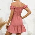 thumbnail image 4 of Fesfesfes Women Mini Dress Casual Off Shoulder Short Sleeve Dress Sun Dress Ruffle Patchwork Party Dress Summer, 4 of 4