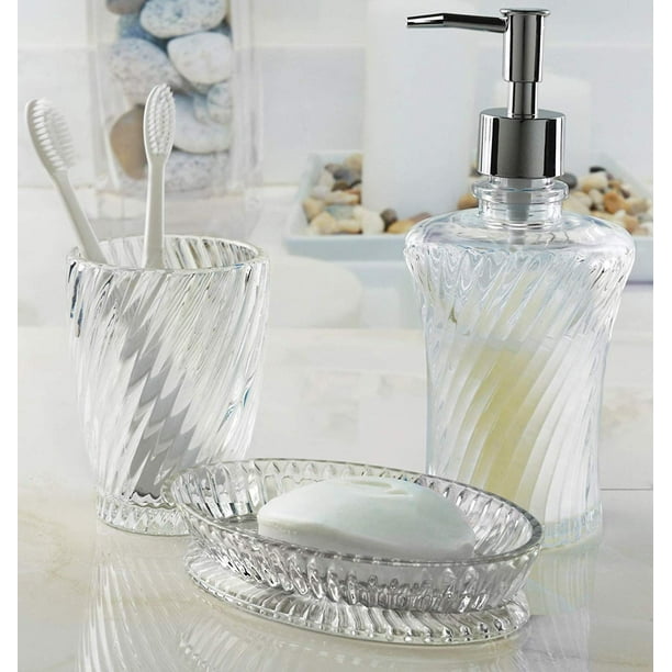 Circleware Contempo 3Piece Glass Bathroom Accessory Set, Clear, 13
