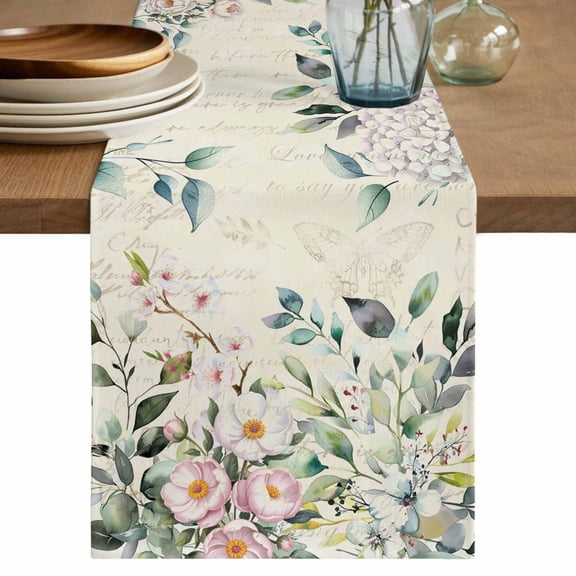 Eucalyptus Leaves Table Runner 36 Inches, Farmhouse Sage Green Leaf Floral Plants Bed Runner Dresser Scarves Tabletop for Indoor Outdoor Parties/Ceremony/Banquet, 13"x 36"