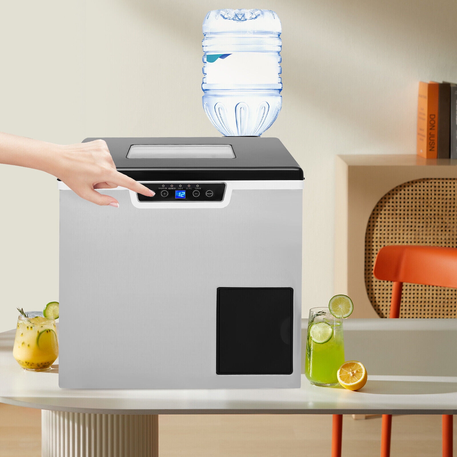 TFCFL 1000g Tabletop Square Crushed Ice Cube Maker Electric Ice Maker Crusher 30-Stainless Steel 150-180W 40kg/Day
