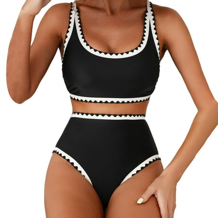 Clearance! Yajing Womens Swimwear Bikini Sets Floral Print Whip 2 Piece Swimsuits High Waisted Bathing Suits Xl Black