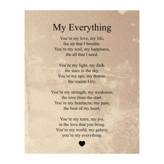 You're My Everything- Distinctive Love & Marriage Poem Wall Art Print Ideal Spiritual Gift for Home Decor, Spouse poster