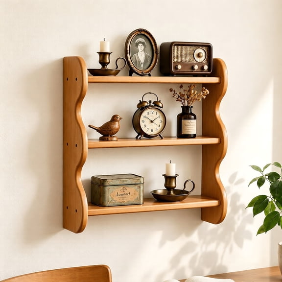 iFaveorr Solid Wood Floating Shelves for Wall 3-Tier, Rustic Wall Shelves Wall Mounted Storage Rack, Farmhouse Decor Floating Shelves Display for Apartment, Living Room and Bedroom