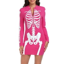 HDE Women's Skeleton Dress Halloween Costume Long Sleeve Mini Dress Hot Pink M