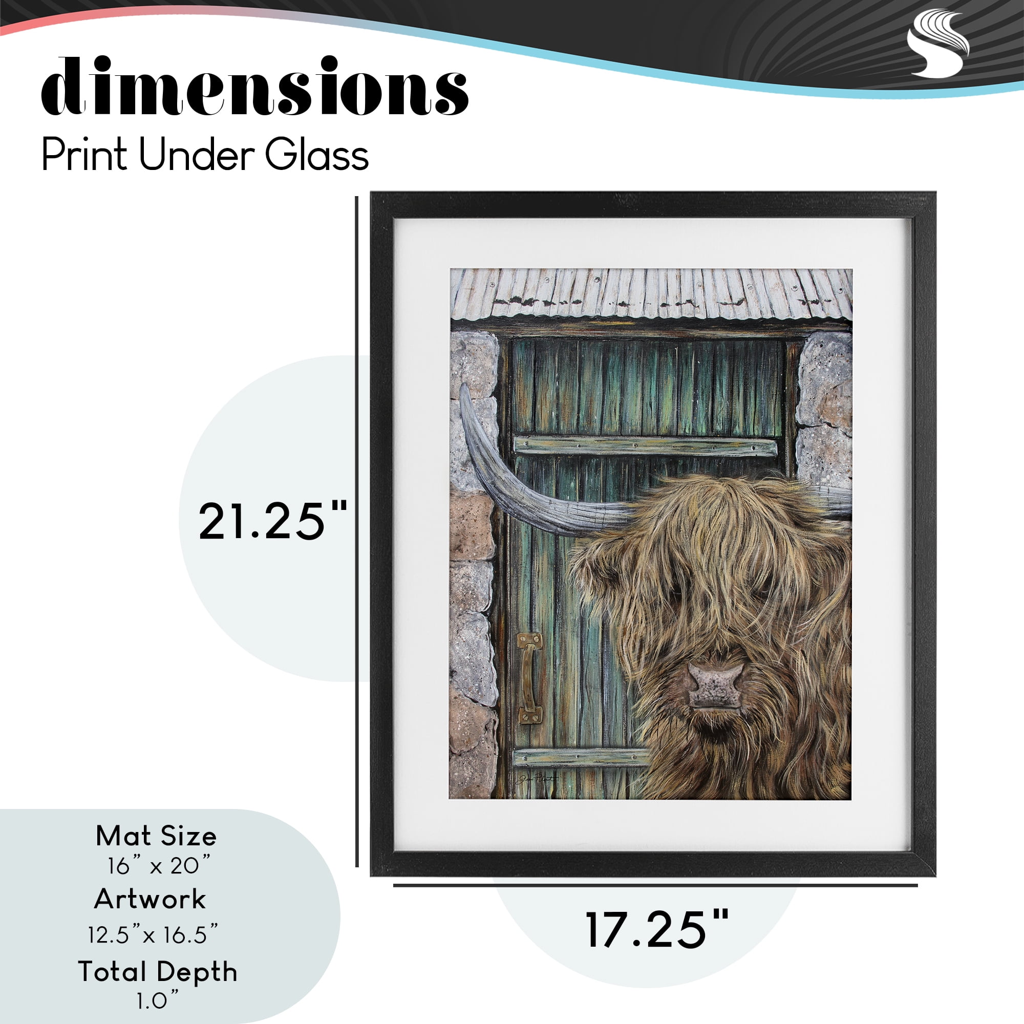 Highland Cow by Barn Door Black Framed Print Under Glass, design by Jean Plout