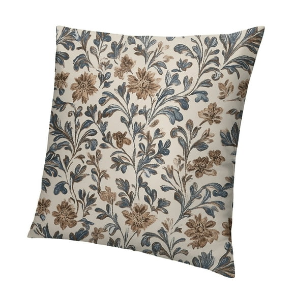 Autua Vintage Floral Pillow Covers Antique Flower Block Print Throw Pillow Covers Brown Neutral Traditional Square Cushion Case Decoration for Couch Home Decor 12x12in