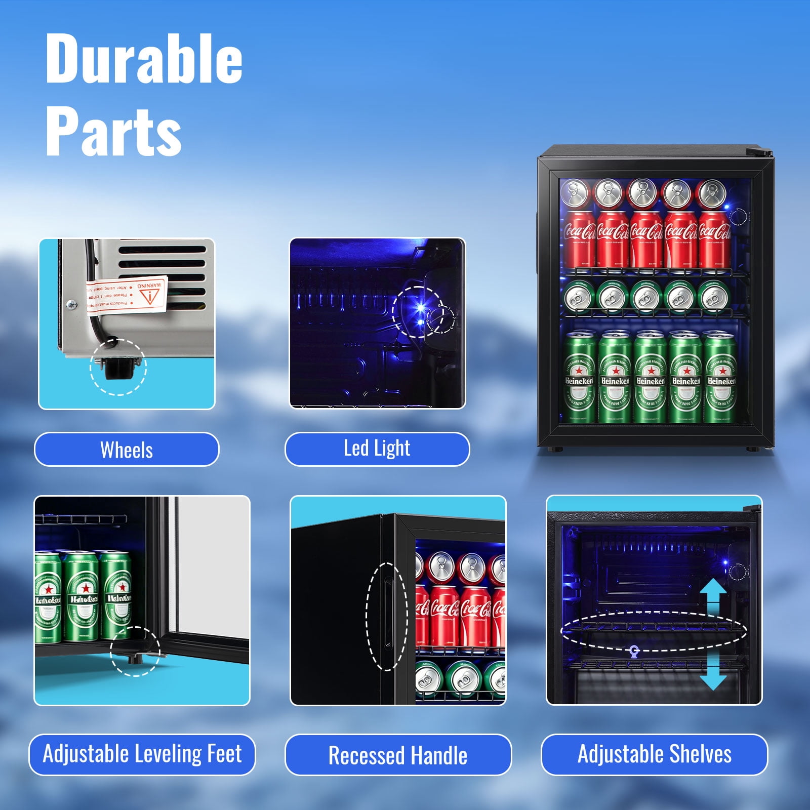 WANAI 88 Can Beverage Fridge & Cooler Small Mini Fridge Glass Door for Soda Beer or Wine for Home&Bar