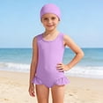 thumbnail image 1 of Solid Color Girls Swimsuit Set with Matching Cap Comfortable Swimwear for Pool and Beach, 1 of 3
