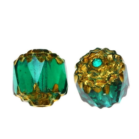 Emerald Cathedral - Czech Glass, Cathedral Beads 8mm, 10 Pieces, Emerald with Antiqued Bronze Ends