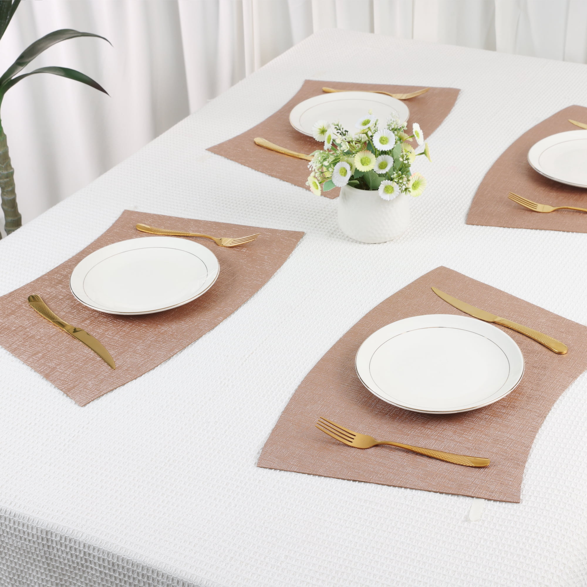 Unique Bargains 6 Pack Place Mats Faux Leather Placemat for Dining Table Champagne 20x12in