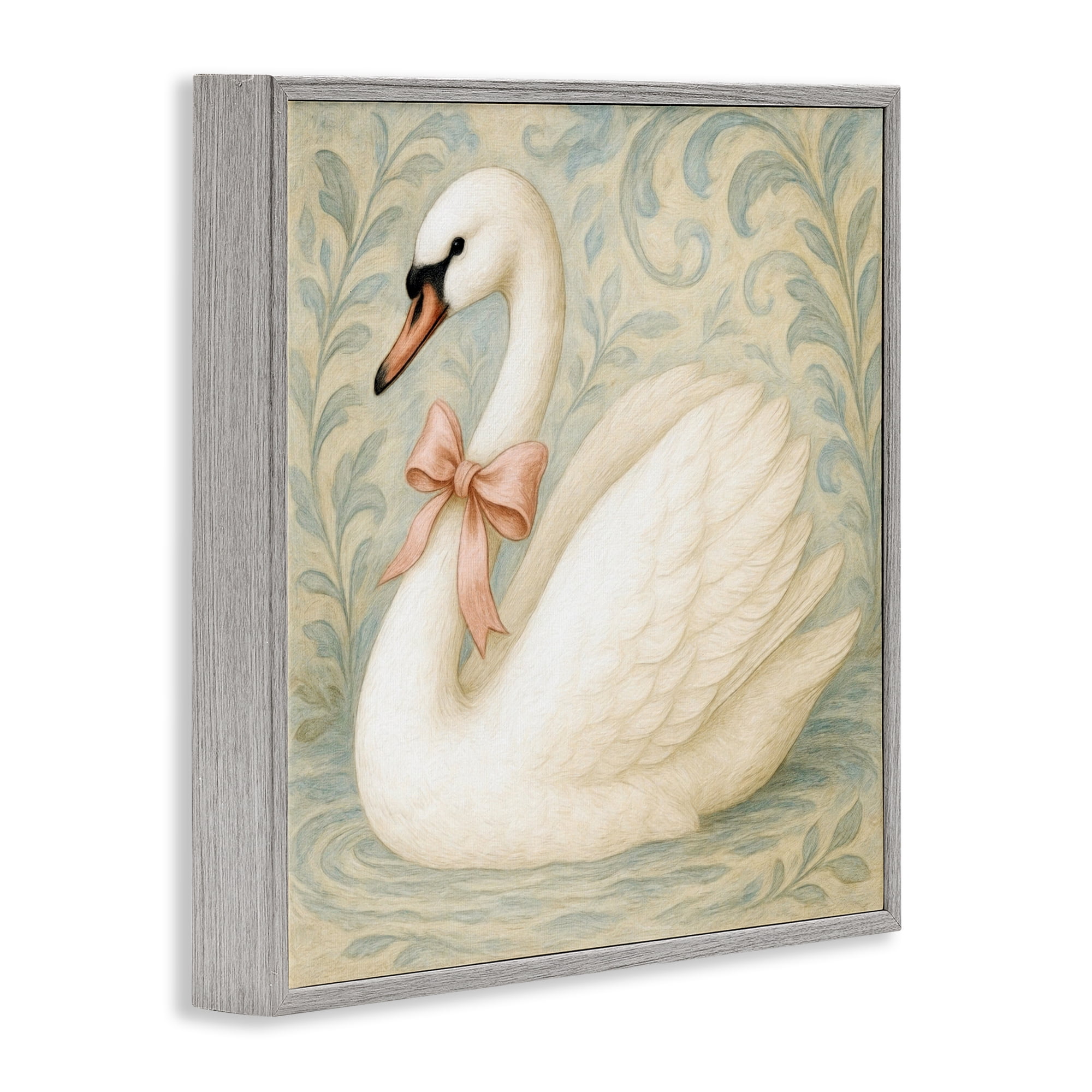 Stupell Industries Vintage Leaves Swan Gray Framed Giclee Art, design by Grotto Studios