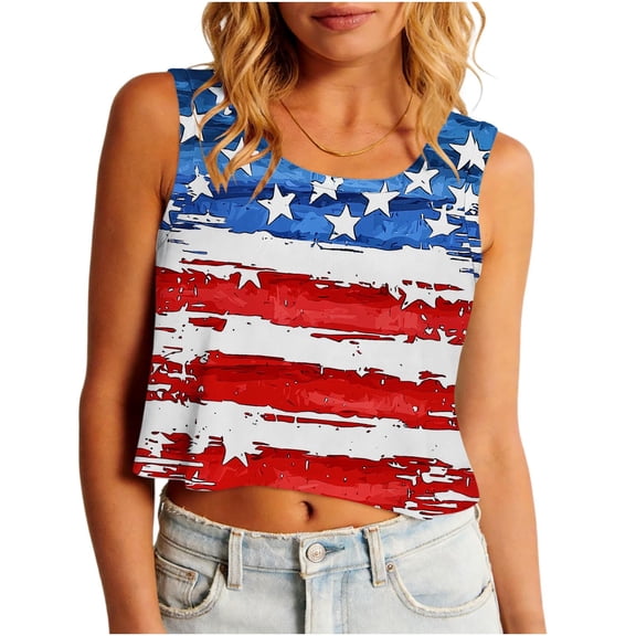AGWOLF Women's Independence Day Tank Tops Plus Size Patriotic Red White and Blue Graphic Tees Cute Sleeveless T Shirts Camisole Soft Crew Neck Tanks Blue M