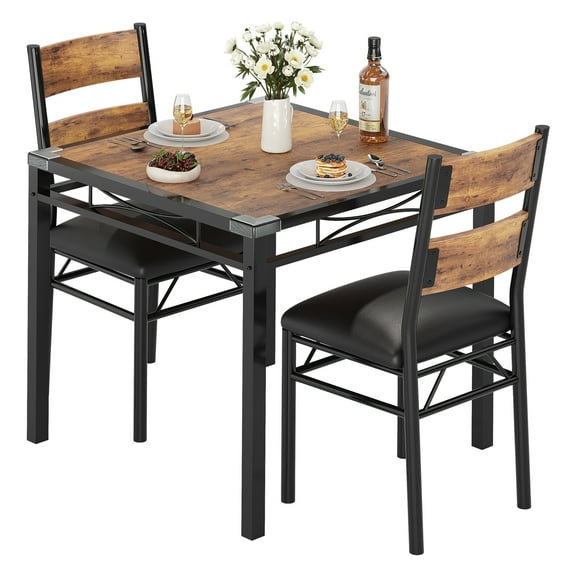 2025 New Dining Table Set for 2, Kitchen Table with 2 Upholstered Chairs, Wood 3-Piece Kitchen Dining Room Set with Corner Protector for Small Space, Apartment