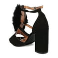 thumbnail image 3 of New Women Heart.Thentic ELENA-10 Faux Suede Peep Toe Pom Pom Block Heel Sandal, 3 of 7