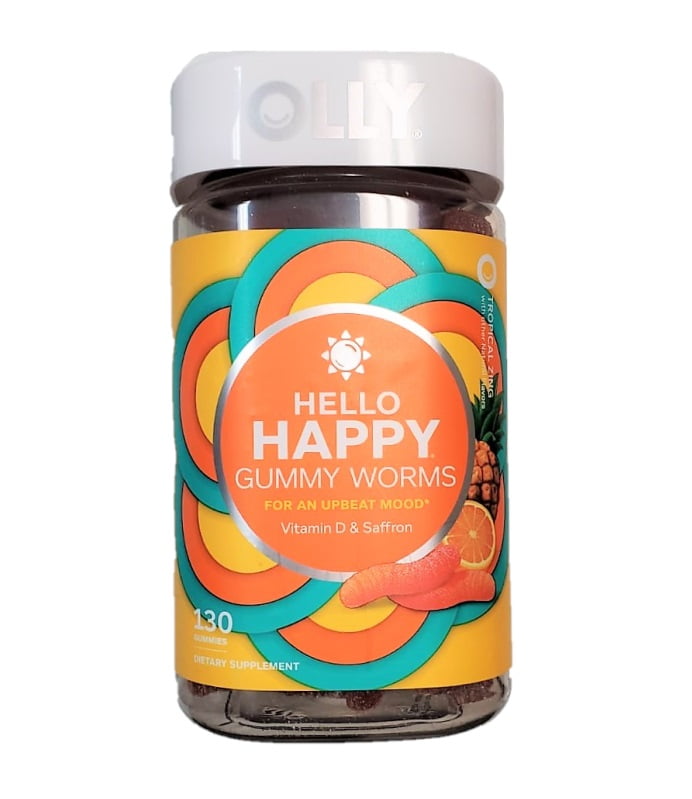 OLLY Hello Happy Gummy Worms, Vitamin D, Saffron, Adult Supplement