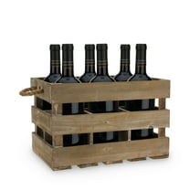 Twine Dark Wood 6-Bottle Crate, Rustic Wine Holder, Home Décor, Wine Gifts