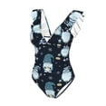 thumbnail image 4 of Yiaed Gnome and Snowflakes Print Women's Ruffled One Piece Swimsuit V Neck Swimwear Slimming Monokini for Woman-Medium, 4 of 8