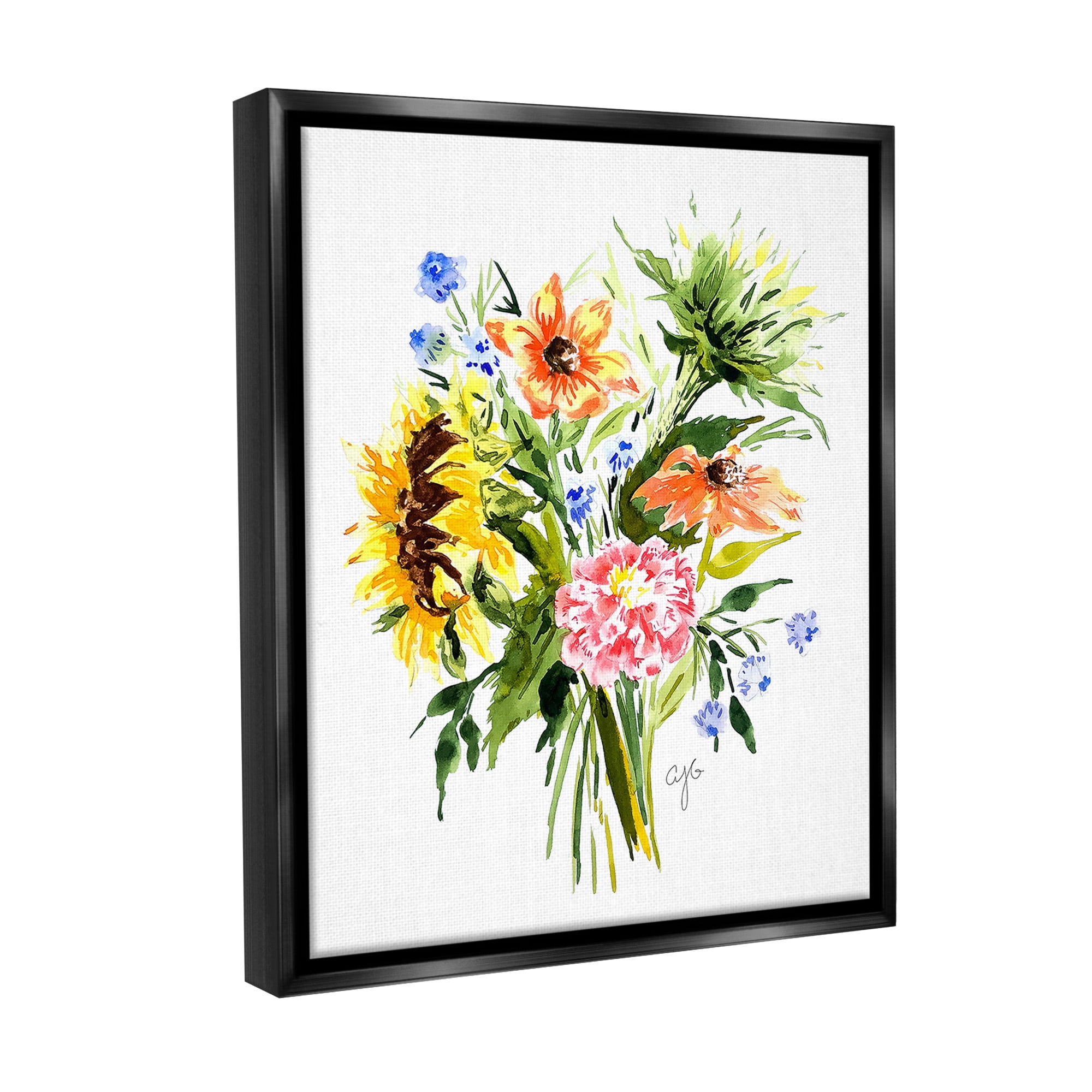 Stupell Industries Country Bunches Bouquet Botanical & Floral Painting Black Floater Framed Canvas Art Print Wall Art, 25 x 31