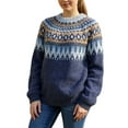 thumbnail image 2 of Stralyhd Women Sweaters Retro Fair Isle Sweater Knitted Boho Long Sleeve Pullover Tops Casual Loose Crewneck Fall Clothing 2025 Navy XXL, 2 of 4