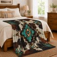 thumbnail image 6 of Turquoise Diamond Motif On Hide Look With Feather Shapes Pumpkins Lantern And Mantel Rustic Geometric Art, Soft Flannel Blanket for Bedroom and Living Room, 6 of 7