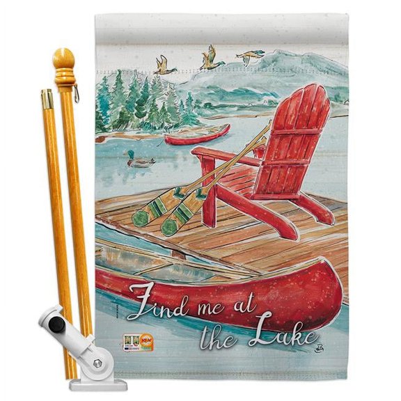 Breeze Decor BD-OU-HS-109069-IP-BO-D-US18-WA 28 x 40 in. Find Me at the Lake Nature Outdoor Impressions Decorative Vertical Double Sided House Flag Set & Pole Bracket Hardware