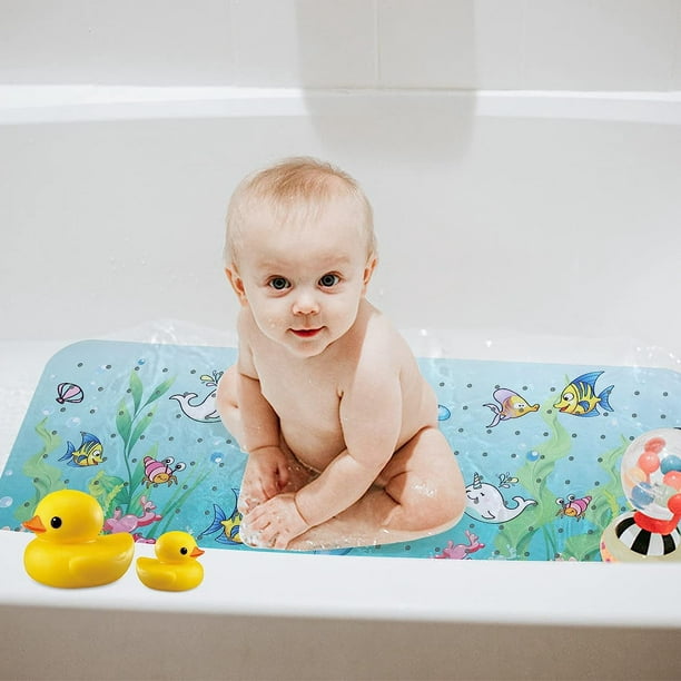 Tapis baignoire antidérapant - Idéal pour bébé Grande taille 100x41cm 200  ventouses - Accessoire Salle de Bain - PVC - Bleu