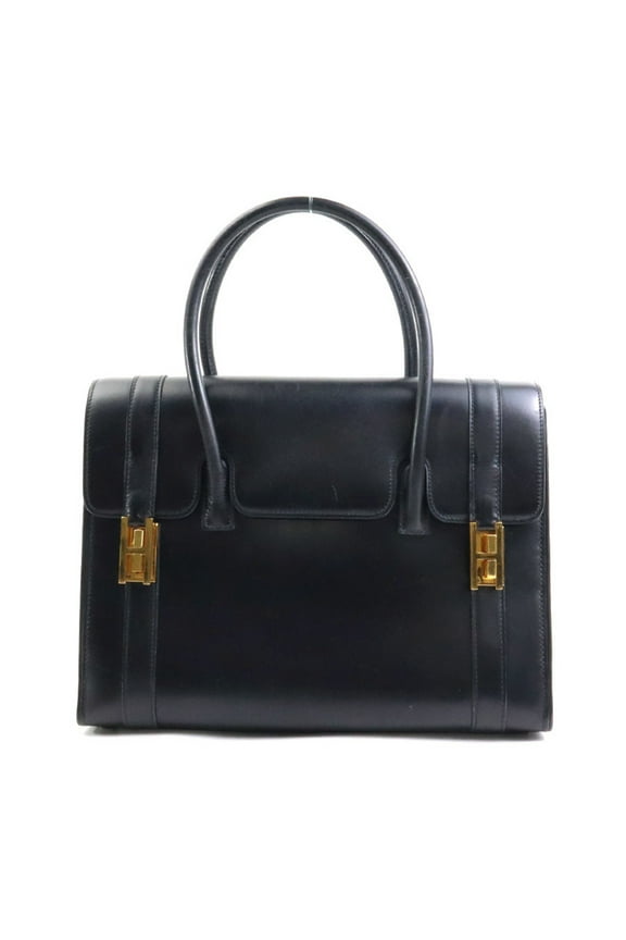 Pre-Owned Hermes HERMES Handbag Drag 27 Box Calf Black Gold Women's 90045a