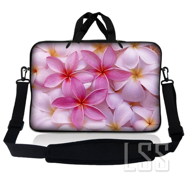 Sac Pochette pour Ordinateur Portable en Néoprène 14 - 14,9 Pouces, Étui de Transport avec Poignée et Bandoulière Ajustable - Fleur de Plumeria Rose