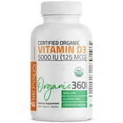 Bronson Vitamin D3 5000 IU Bone Health and Immune Support, USDA Certified Organic, Non-GMO Gluten Free, 360 Tablets