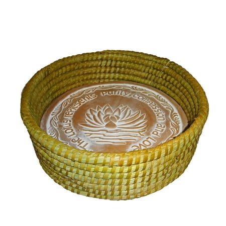 Bread Basket Warming Stone The Crabby Nook Warming Bread Basket with Lotus Warmer Tile Stone Hand Woven For Rolls Appetizers (12 Inch Natural) ()