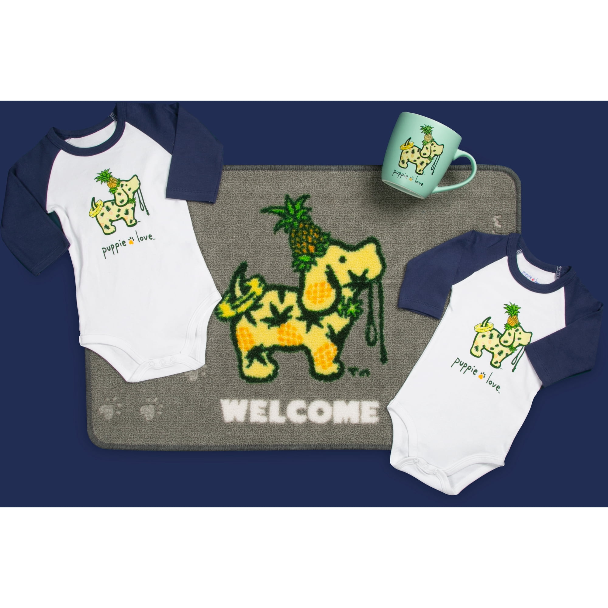 Pineapple - 12-24 Months 3/4 Length Navy Sleeve Onesie
