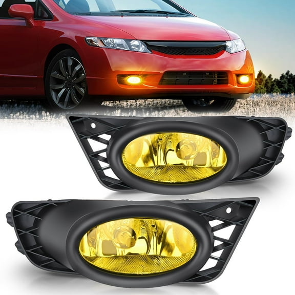 Nilight Fog Lights Assembly Compatible with Honda Civic Sedan 2009 2010 2011 4 Door with Amber Lens Fog Lamps Replacement H11 12V 55W Bulbs