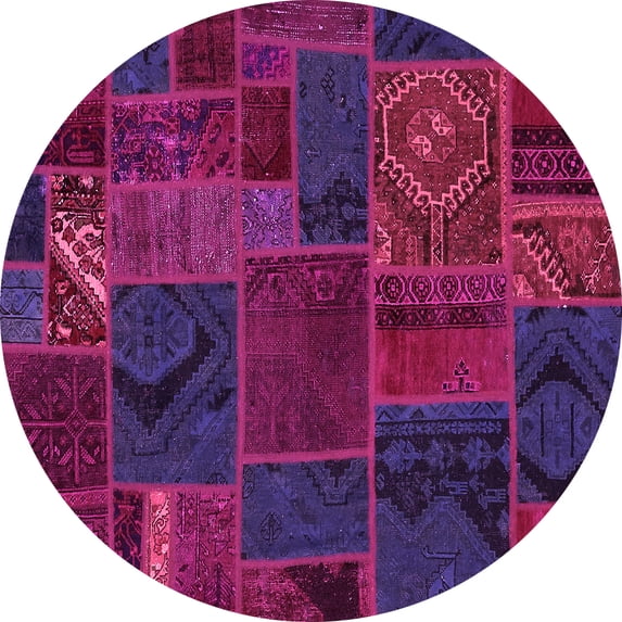 Ahgly Company Indoor Round Patchwork Pink Transitional Area Rugs, 8' Round