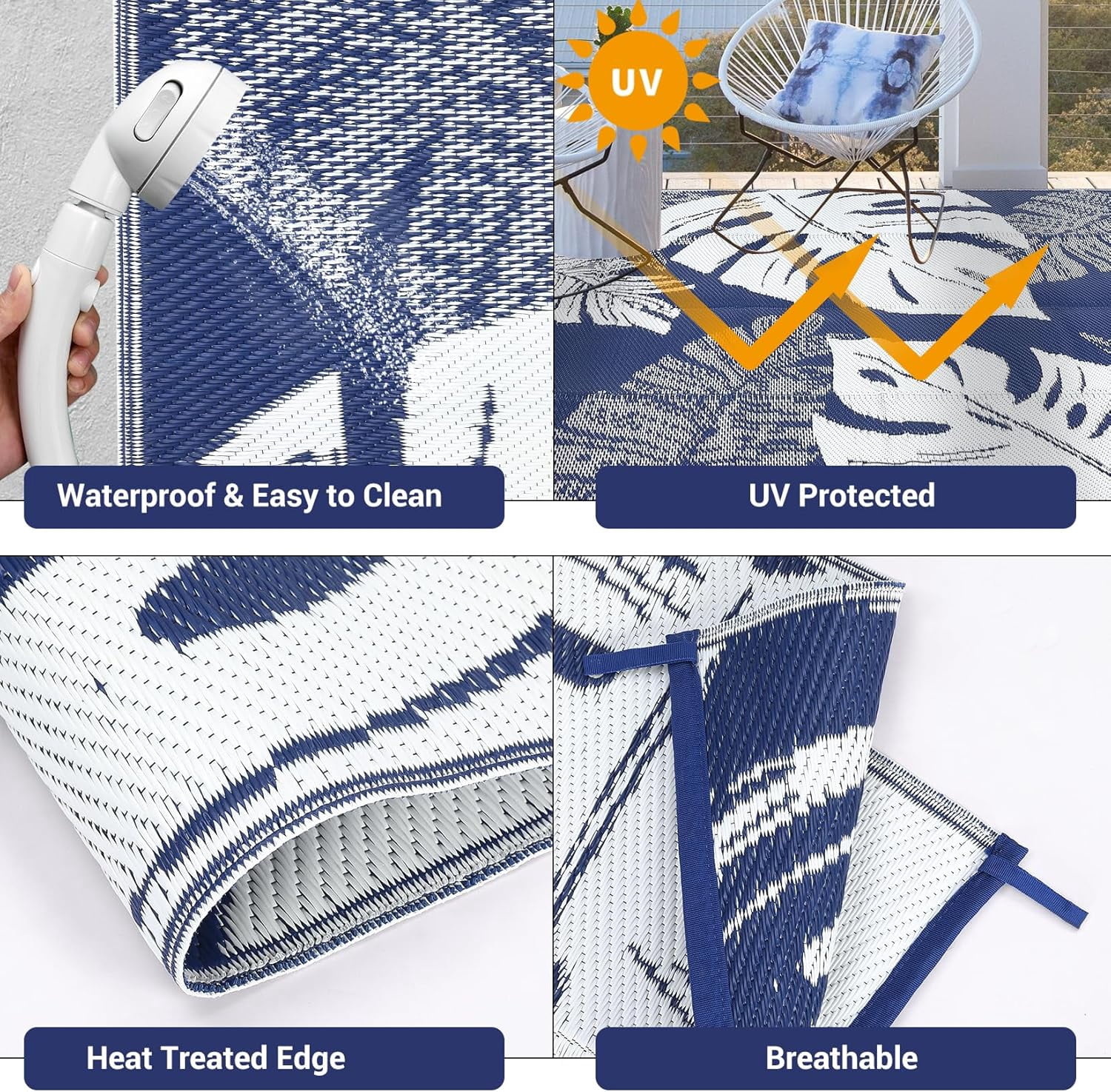 5*8ft/6*9ft/9*12ft/8*10ft/9*18ft/10*14ft/10*20ft Plastic Straw Rug Outdoor Rug Modern Leaves Area Rug Waterproof Patio Rug Outdoor Camping Rug for RV Porch Deck Camper Balcony Backyard