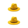 thumbnail image 1 of Minnieouse Sombrero con hebilla de cinturón, vestido grande de Otoño Invierno, gorros elegantes de ala ancha, lana cálida para niños, boda al Amarillo 58cm 2Conjunto, 1 of 6
