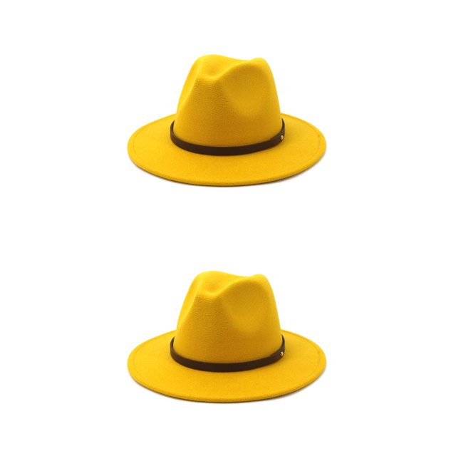 Minnieouse Sombrero con hebilla de cinturón, vestido grande de Otoño Invierno, gorros elegantes de ala ancha, lana cálida para niños, boda al Amarillo 58cm 2Conjunto