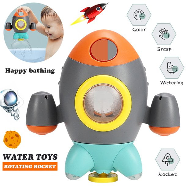 SHELLTON Baby Bath Toys, Space Rocket Shape Bathtub Toys for Toddlers, Spray Water Toys w/ Rotating Fountain, Bathroom Shower Toys for Infants Aged 18 Months 1 2 3 4 5 Years Old Kids Girls Boys