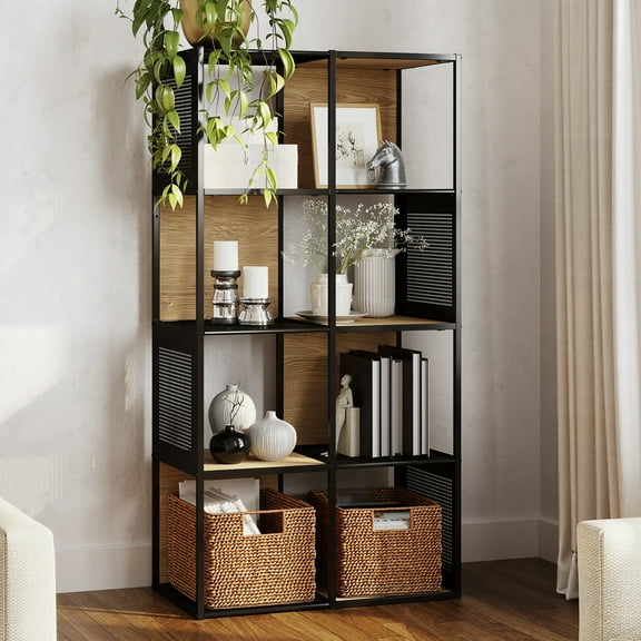 Somerset Home Cube Storage Organizer - Freestanding Bookshelf (Oak and Black)