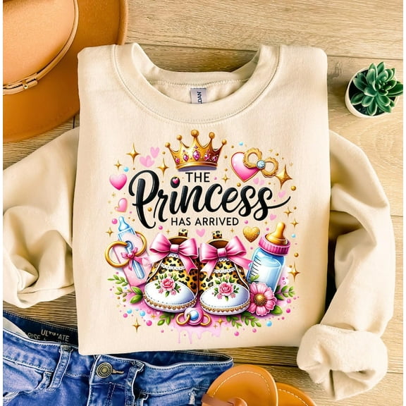 The Princess Has Arrived Sweatshirt, Baby Girl Newborn Shirt, Mom to Be Gift Crewneck, Cute Baby Shower Outfit