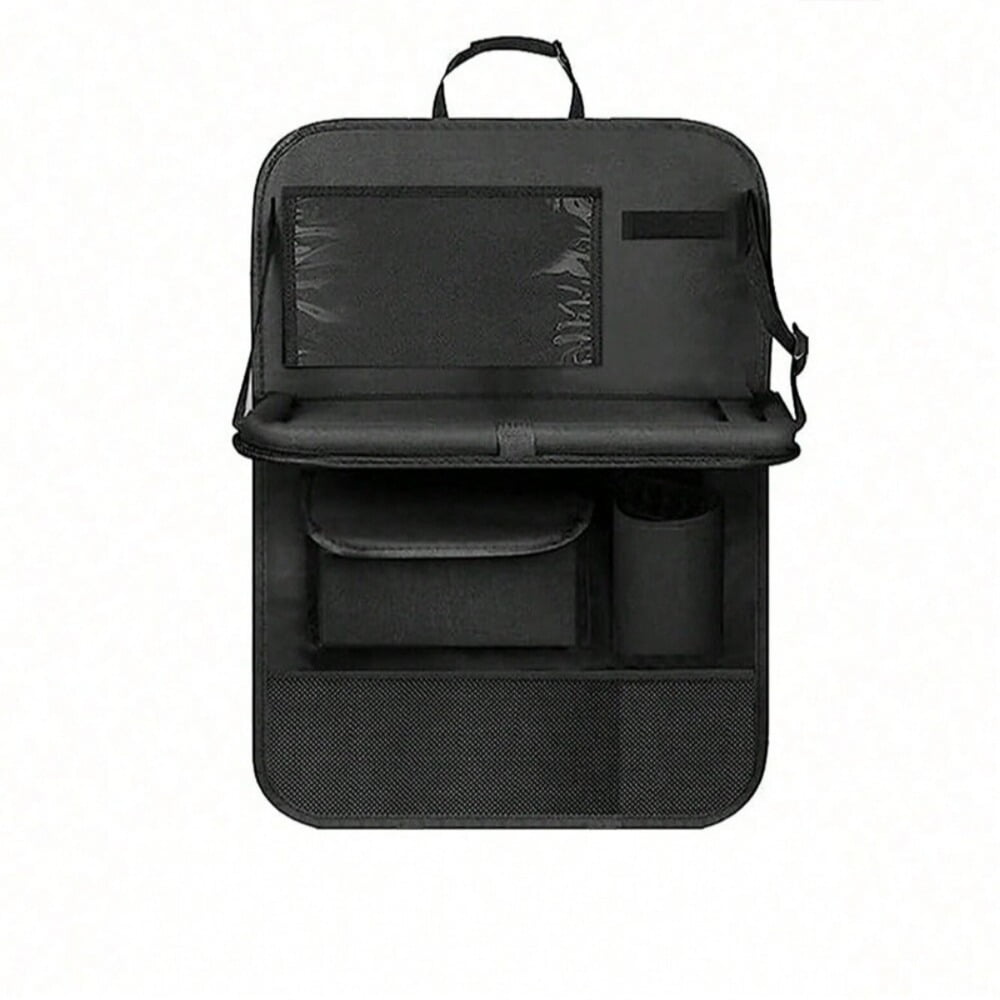 Backseat Organizer for Featuring a Collapsible Table Tray, Six Storage Compartments, a Tablet Holder, And Kick Mats The Car Seats, Ideal for Travel Additions in Black