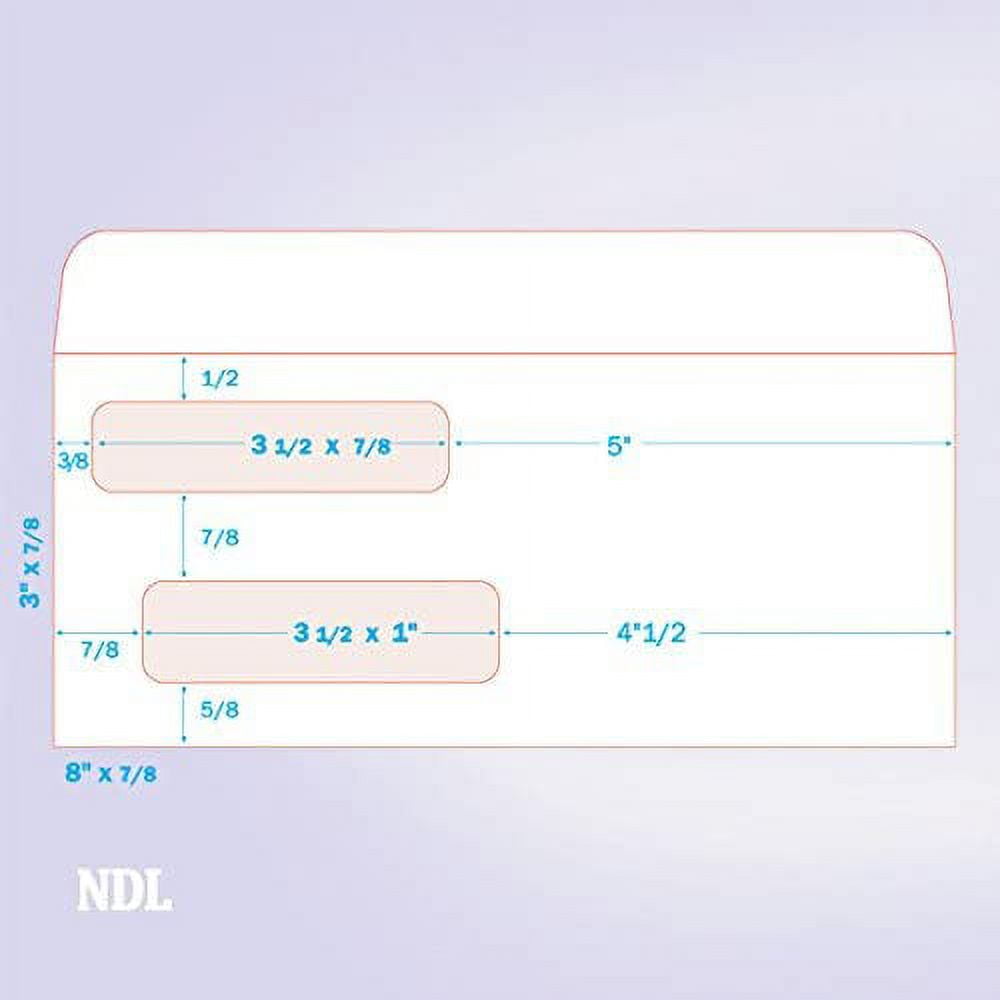 Next Day Labels Double Window Envelopes, 8-5/8" x 3-5/8", White, 500 Count