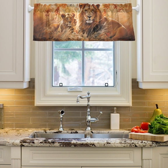 Lions and Leaves Curtain Valances Farmhouse Design Window Treatment Decor Blackout Rod Pocket for Windows Living Room Kitchen 54" x 18"